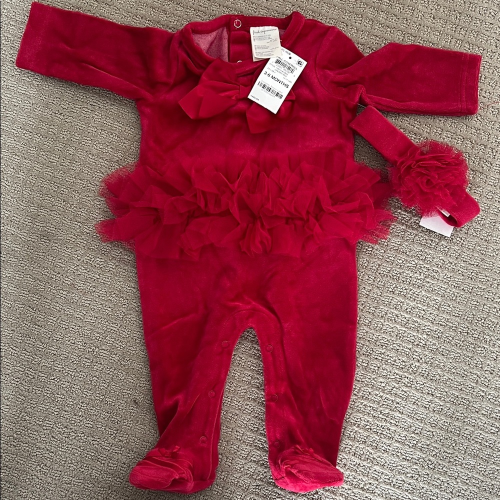 First Impressions Red Kids One Piece with Bow and Ruffles